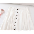 Womens Single Breasted Chiffon White A-line Decorative Skirt